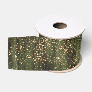 Ruban Gros-grain Motif Abstrait d'étincelles vert et or