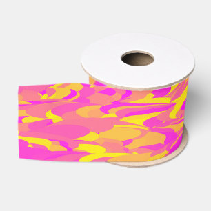 Ruban Gros-grain Motif Abstrait rose jaune orange