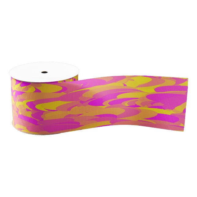 Ruban Gros-grain Motif Abstrait rose jaune orange (Bobine)
