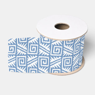 Ruban Gros-grain Motif Aztec Ikat - Bleu ciel et blanc