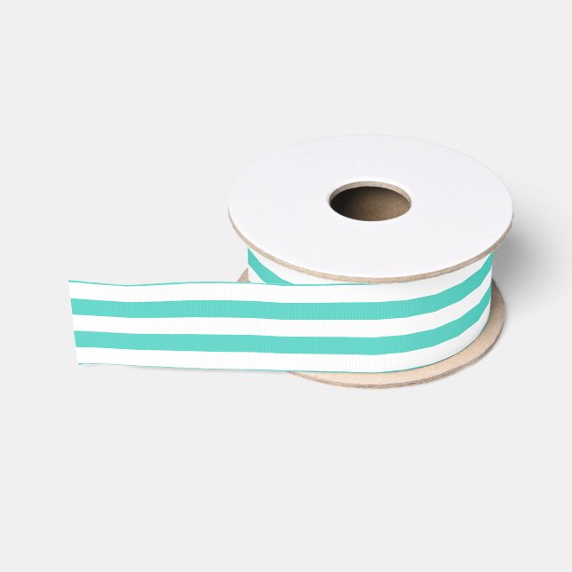 Ruban Gros-grain Motif bleu et blanc turquoise de rayure (Bobine)