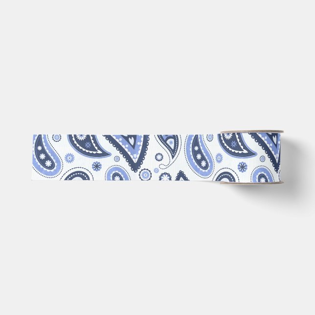 Ruban Gros-grain Motif Blue Paisley (Devant)