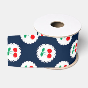 Ruban Gros-grain Motif Cerise – Cadeau & Décoration Rétro aux Fruit