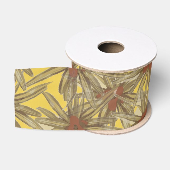 Ruban Gros-grain Motif de broméliades exotiques (Bobine)