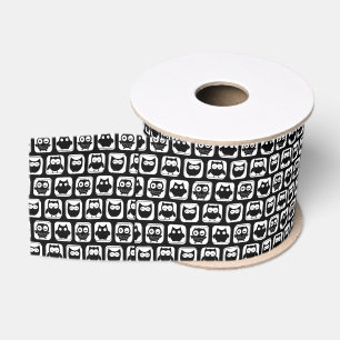 Ruban Gros-grain Motif de Chouette noire et blanche