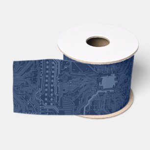 Ruban Gros-grain Motif de circuit Geek bleu