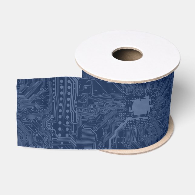 Ruban Gros-grain Motif de circuit Geek bleu (Bobine)