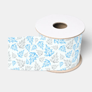 Ruban Gros-grain Motif de Noël élégant, bleu et argent