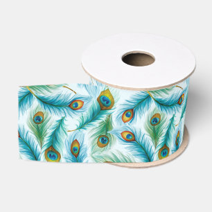 Ruban Gros-grain Motif de plumes de paon à l'aquarelle