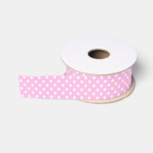 Ruban Gros-grain Motif de pois rétro blanc rose