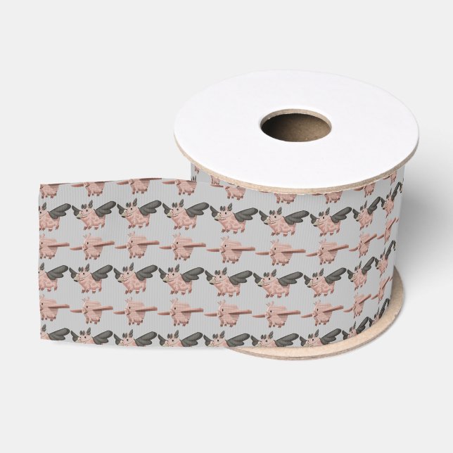 Ruban Gros-grain Motif de porcs de vol (Bobine)
