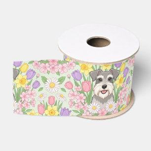 Ruban Gros-grain Motif de schnauzer floral