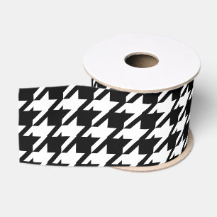 Ruban Gros-grain Motif des chèques en noir et blanc Houndstooth