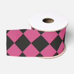 Ruban Gros-grain Motif diamant à carreaux rose noir