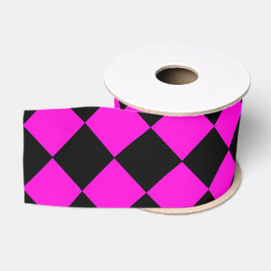 Ruban Gros-grain Motif diamant à carreaux rose noir