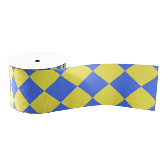 Ruban Gros-grain Motif diamant jaune Checker bleu (Bobine)