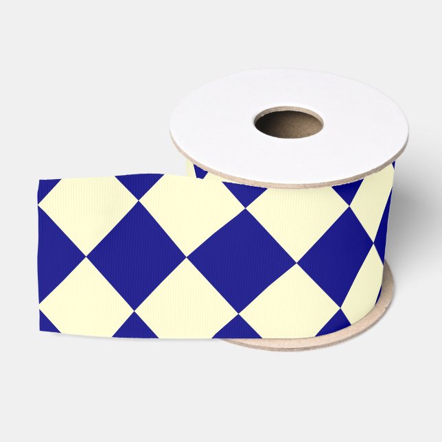 Ruban Gros-grain Motif diamant jaune Checker bleu (Bobine)