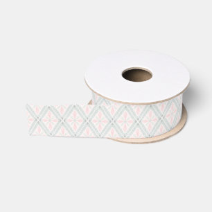 Ruban Gros-grain Motif diamant pastel vert et rose