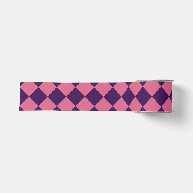 Ruban Gros-grain Motif diamant rose pourpre Checker (Devant)
