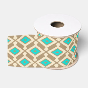 Ruban Gros-grain Motif d'Ikat - turquoise, Taupe et beige