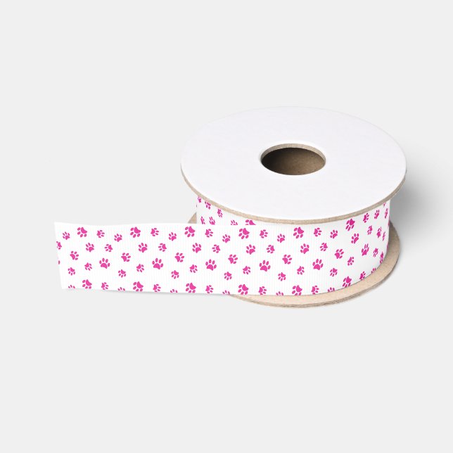 Ruban Gros-grain Motif Empreinte de patte rose (Bobine)