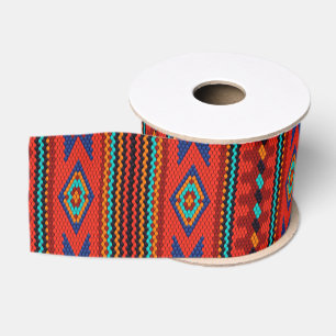 Ruban Gros-grain Motif ethnique géométrique tribal bohème vibrant