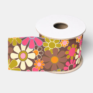 Ruban Gros-grain Motif floral rétro groovy joli