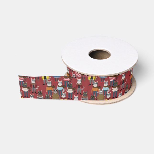 Ruban Gros-grain Motif frais de chat de hippie (Bobine)