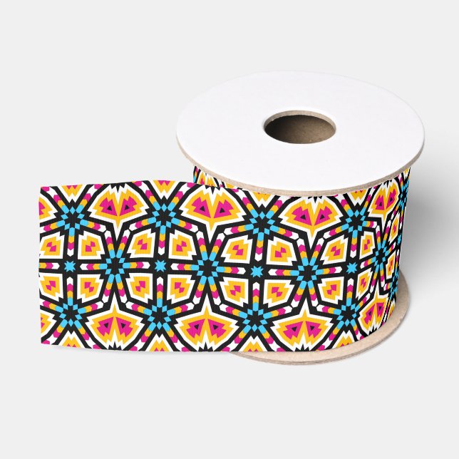 Ruban Gros-grain Motif géométrique multilingue Op Art tendance (Bobine)