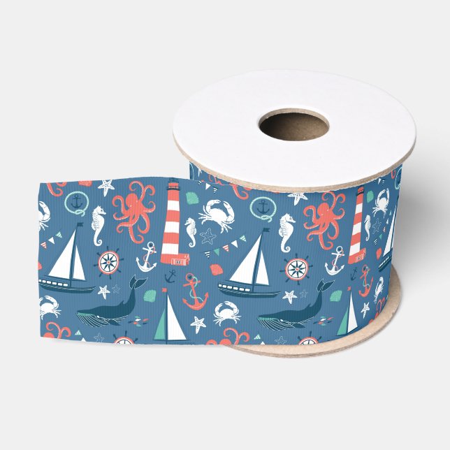 Ruban Gros-grain Motif graphique nautique d'amusement (Bobine)