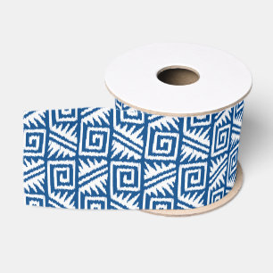 Ruban Gros-grain Motif Ikat Aztec - Bleu Cobalt et Blanc