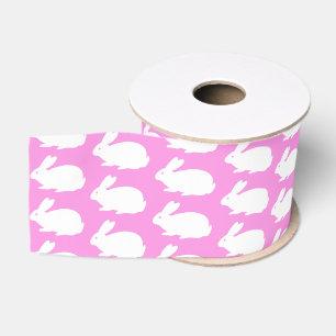 Ruban Gros-grain Motif lapin blanc sur rose