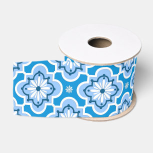 Ruban Gros-grain Motif marocain de tuile - bleu et blanc