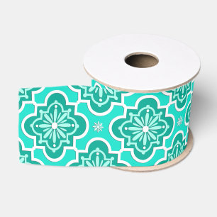Ruban Gros-grain Motif marocain de tuile - turquoise et Aqua