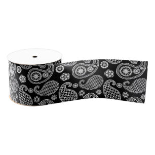 Ruban Gros-grain Motif Paisley, noir et blanc
