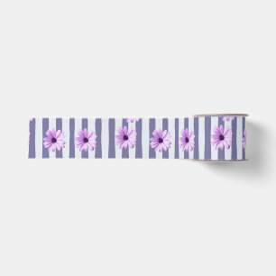 Ruban Gros-grain motif rayé avec des pâquerettes violettes