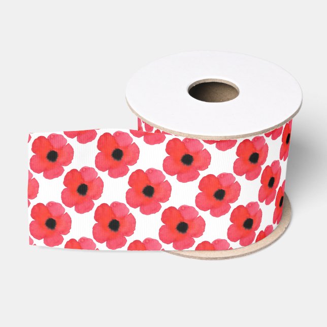 Ruban Gros-grain Motif Red Poppy (Bobine)