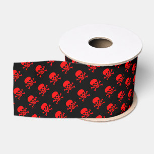 Ruban Gros-grain Motif rouge de crâne et d'os croisés