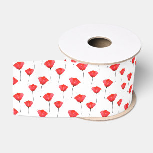 Ruban Gros-grain Motif rouge de pavots d'aquarelle