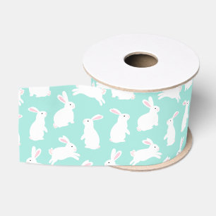 Ruban Gros-grain Motif Spring White Bunnies
