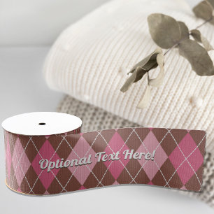 Ruban Gros-grain Motif tricoté à carreaux Argyle rose et marron - T