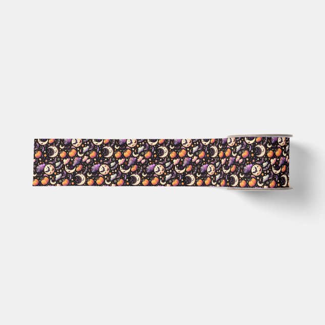 Ruban Gros-grain Motif Whimsical Halloween Night Sky (Devant)
