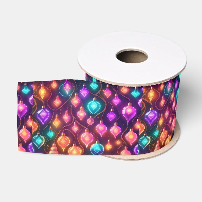 Ruban Gros-grain Multicolor Christmas Lights Patterned (Bobine)