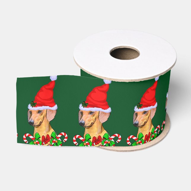 Ruban Gros-grain Noël à Père Noël Dachshund (Bobine)