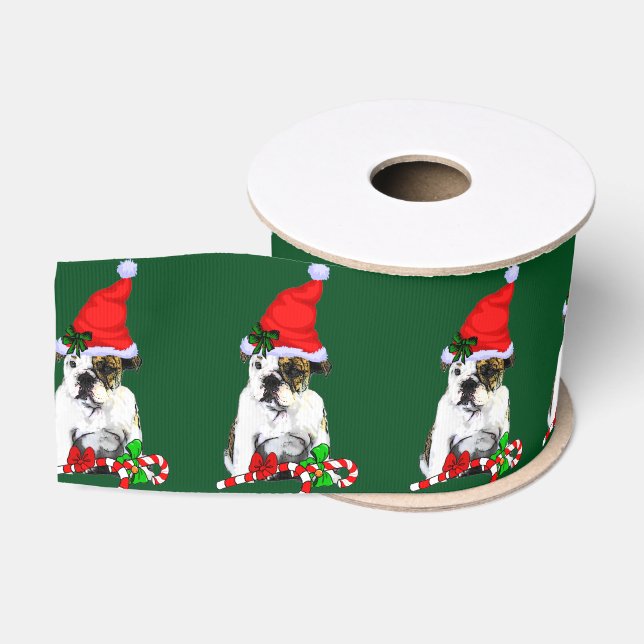 Ruban Gros-grain Noël du mignon Père Noël English Bulldog (Bobine)