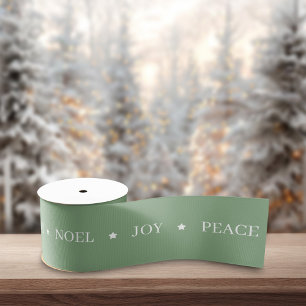 Ruban Gros-grain Noel Joie Paix Amour Sur Motif Vert Noël