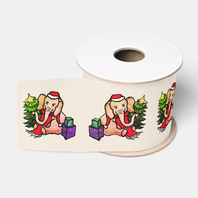 Ruban Gros-grain Noël Nostalgique des éléphants de Père Noël (Bobine)
