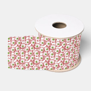 Ruban Gros-grain Noël Rouge et vert marguerite motif floral