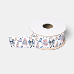 Ruban Gros-grain Noël Toile bleu et rose