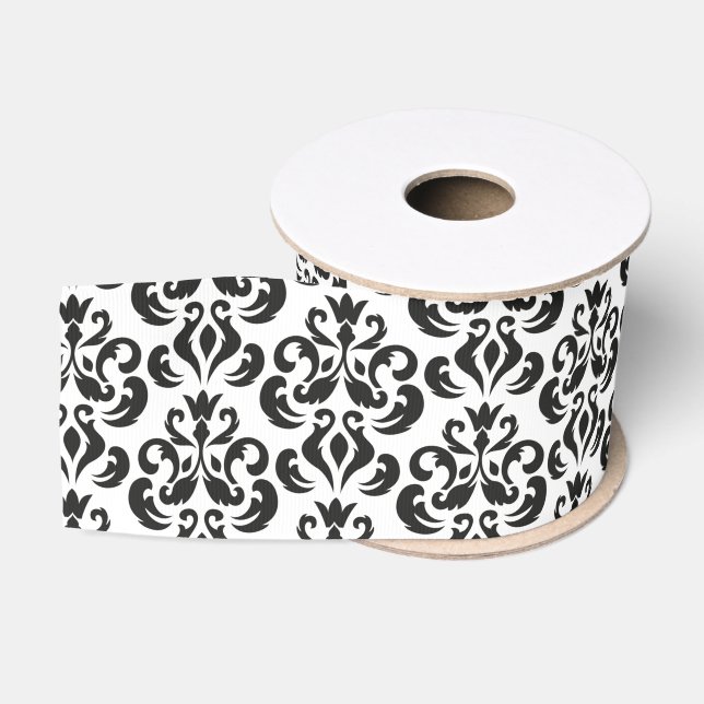 Ruban Gros-grain Noir et blanc Damask Elegant (Bobine)